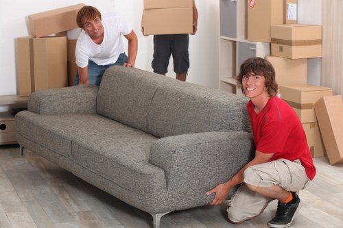Moving truck with boxes and household items for local transport