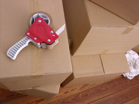 Prepared office boxes and furniture ready for relocation in Ilford